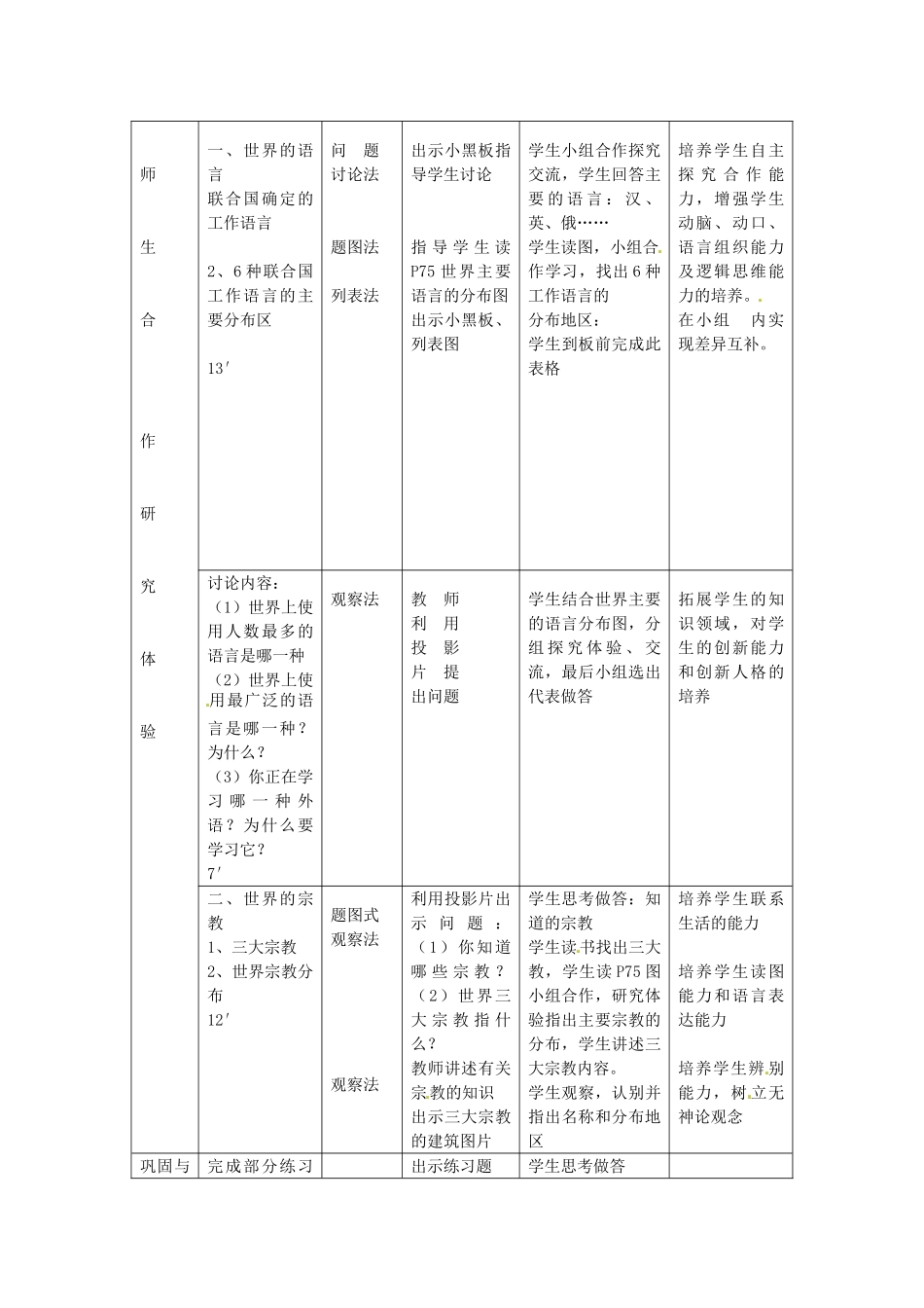吉林省磐石市2012年秋七年级地理上册《4.2 世界的语言和宗教》教案设计 新人教版_第3页