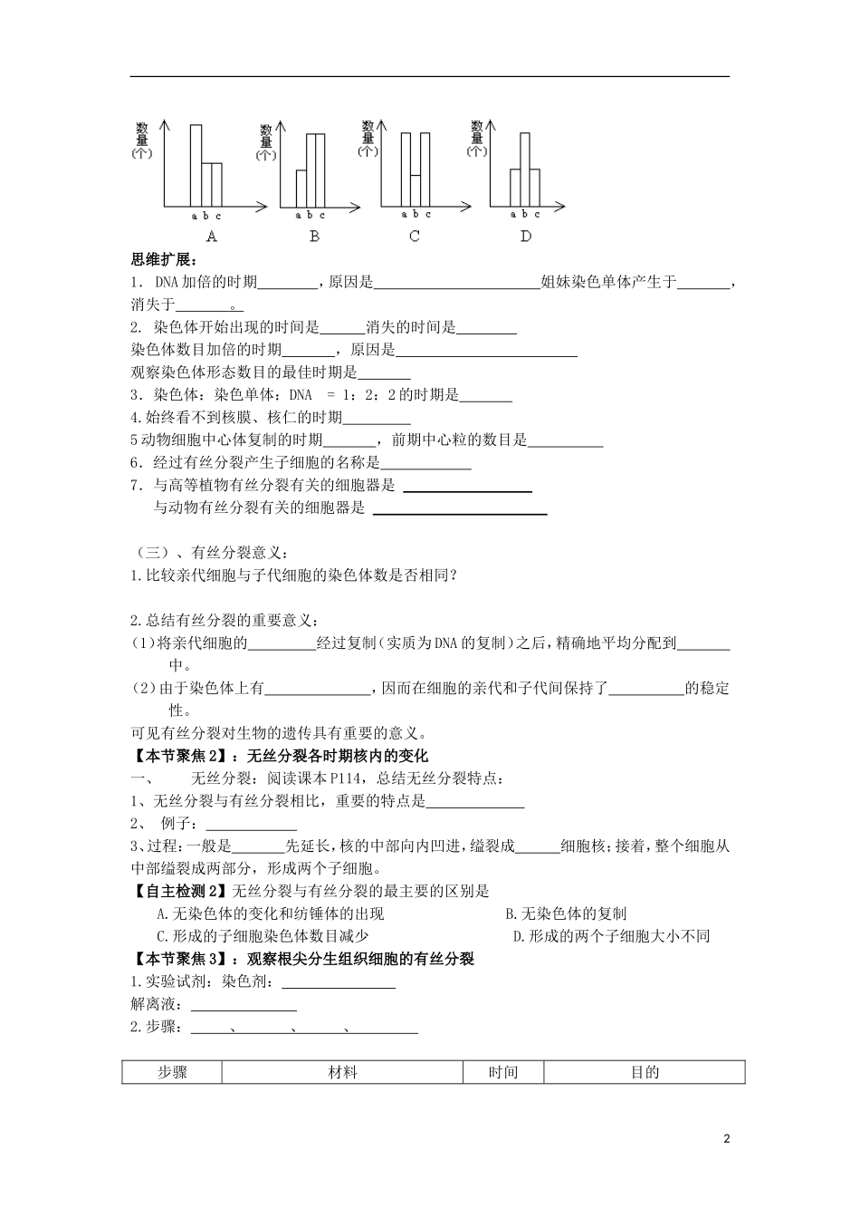 山东省文登市教育教学研究培训中心高中生物 第6章 第1节 细胞增殖 (第二课时)学案 新人教版必修1_第2页