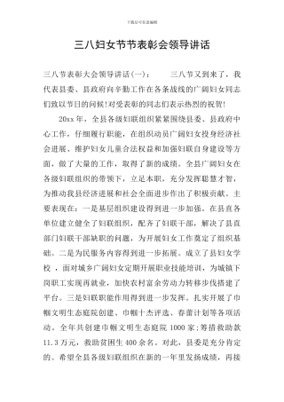 三八妇女节节表彰会领导讲话