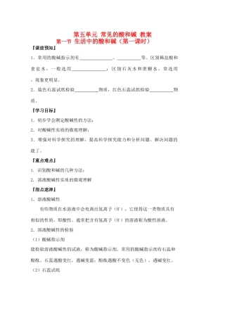 九年级化学 第五单元《常见的酸和碱》教案 鲁教版