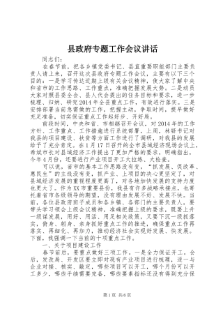 县政府专题工作会议讲话发言