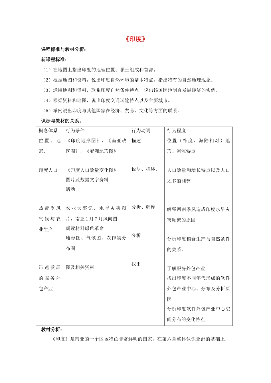 七年级地理下册 第七章 第三节 印度教案1 （新版）新人教版_第1页