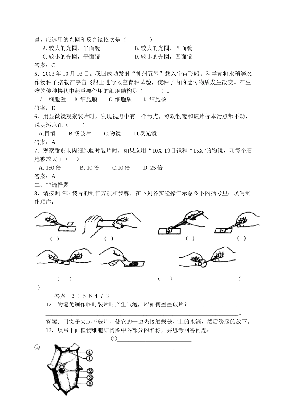 七年级生物2.1.2　观察植物细胞 1教案人教版_第3页