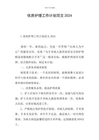 优质护理工作计划范文2024