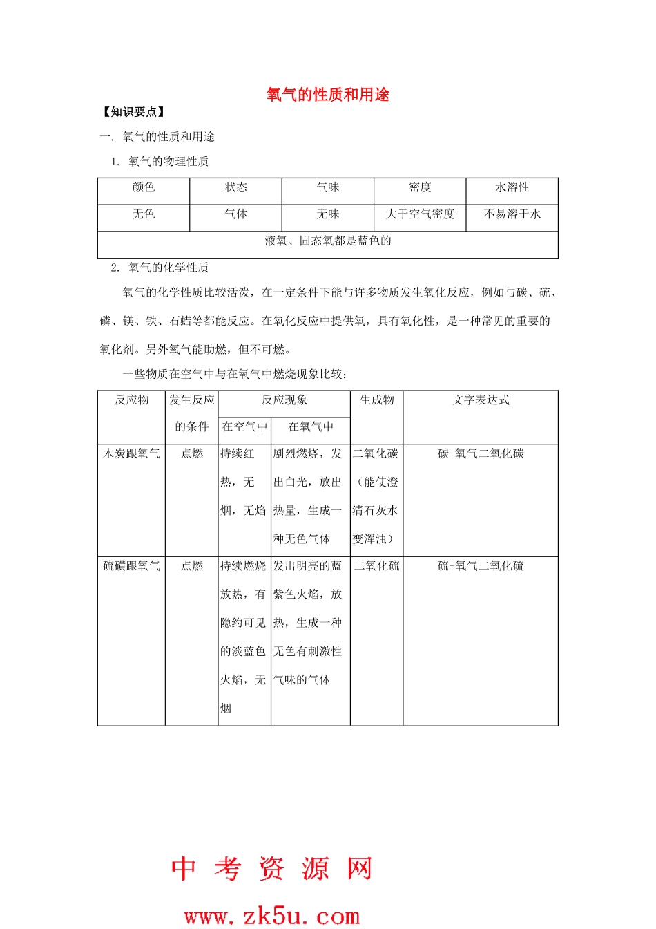 九年级化学《1.3氧气的性质和用途》教案 北京课改版_第1页