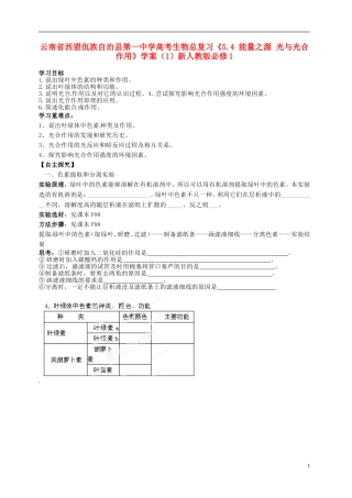 云南省西盟佤族自治县第一中学高考生物总复习《5.4 能量之源 光与光合作用》学案（1）新人教版必修1