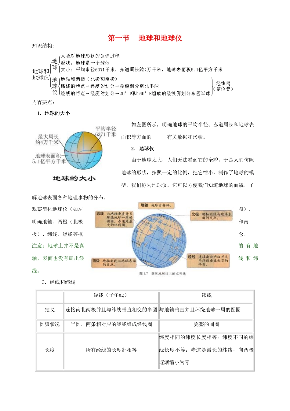 七年级地理上册 1-1《地球和地球仪》教案+同步测评 人教新课标版_第1页