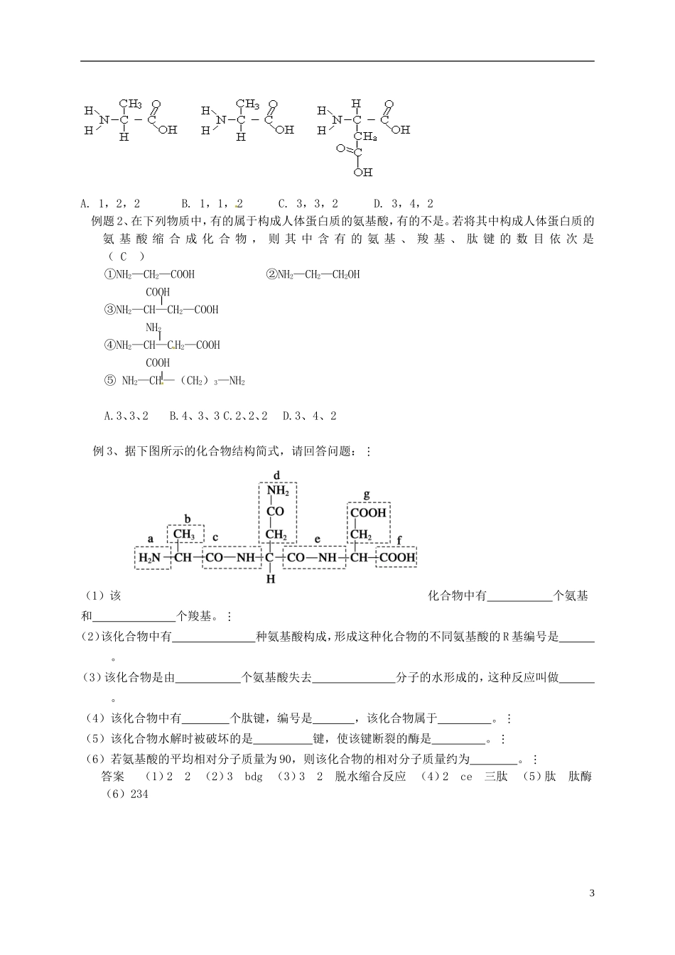 江苏省徐州市王杰中学高中生物 2-2-2细胞中的大分子（蛋白质和核酸）导学案 苏教版必修1_第3页