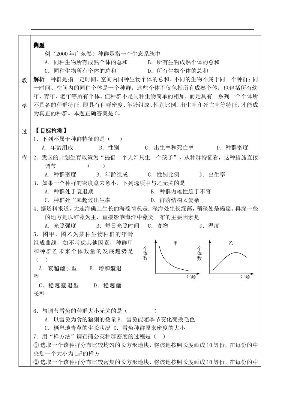 江苏省后塍高中生物教学案一体化8（种群特征)  人教版_第2页