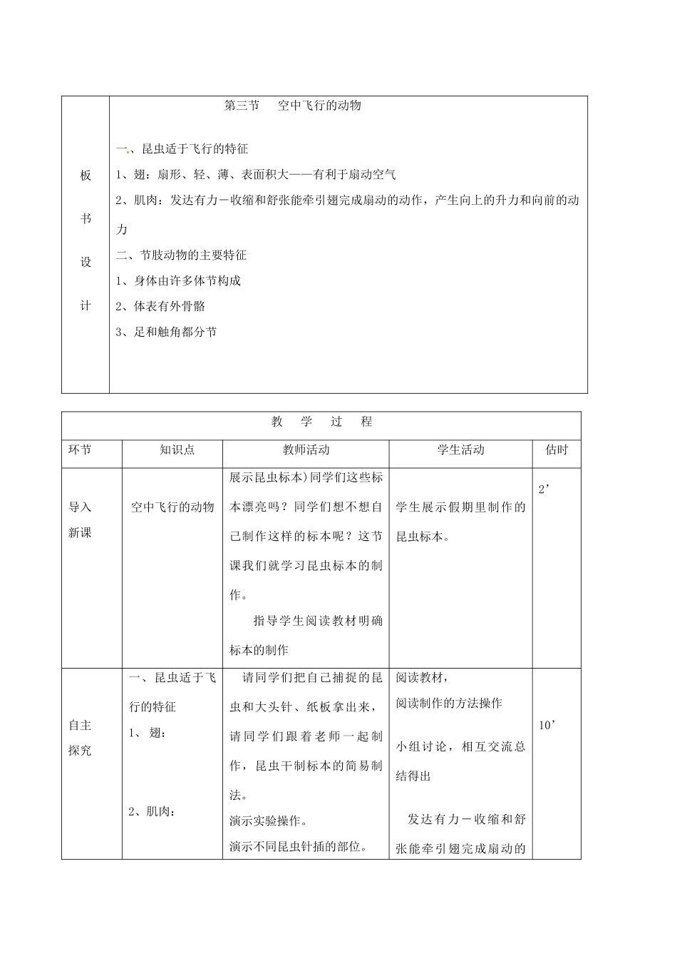 山东省临沭县2012年秋八年级生物《8空中飞行的动物2》教案 新人教版_第2页