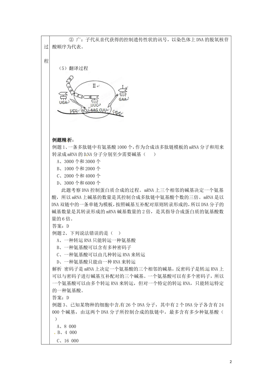 山东省北镇中学高中生物《基因指导蛋白质的合成2》学案 新人教版必修2_第2页