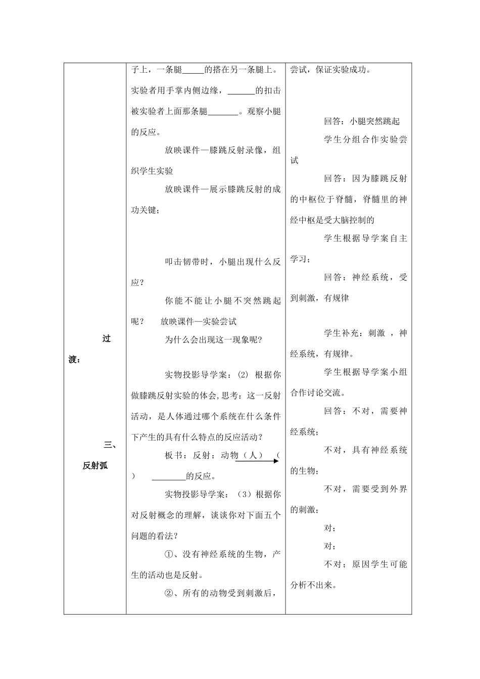七年级生物下：第三单元第五章第三节神经调节的基本方式教学设计济南版_第2页
