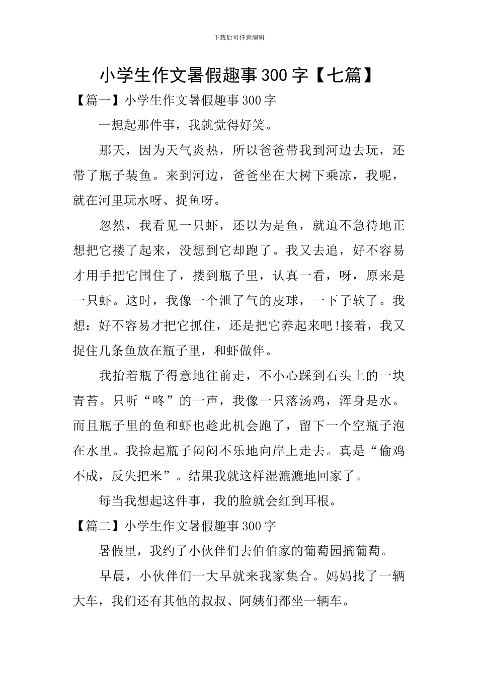 小学生作文暑假趣事300字_第1页