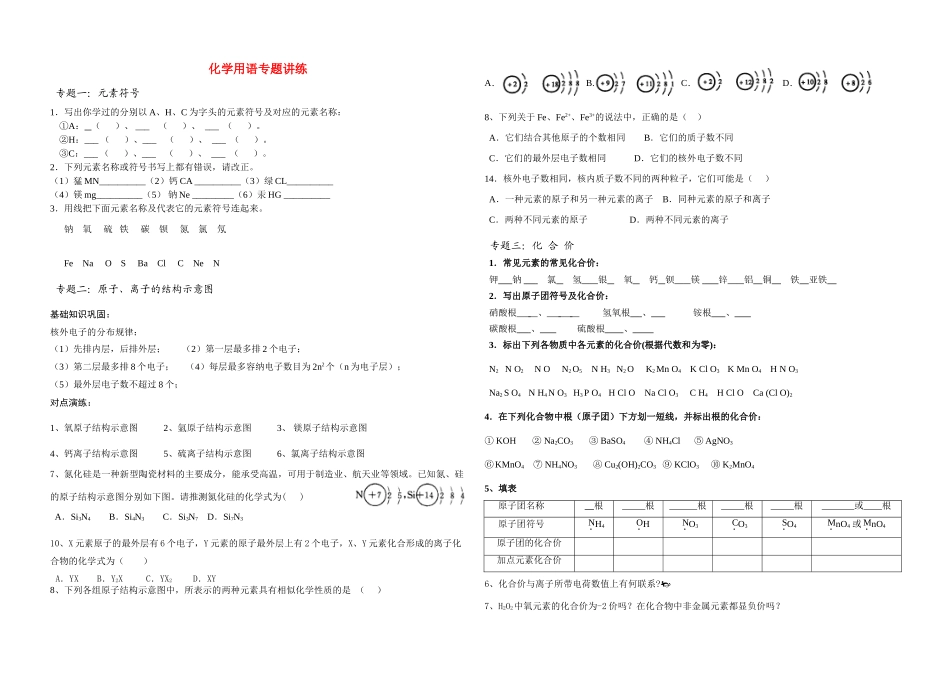 九年级化学上册 用语专题讲练 人教新课标版_第1页