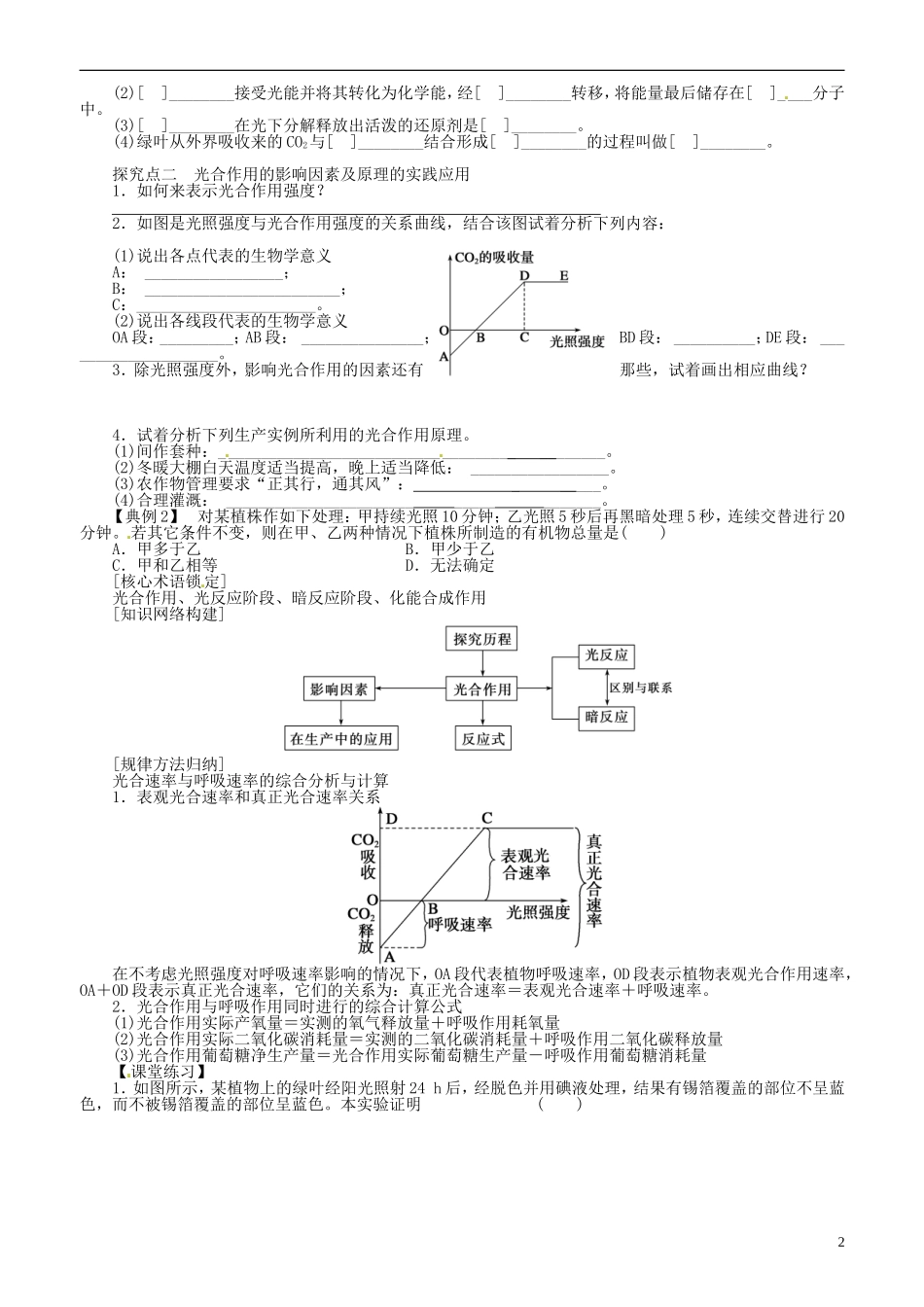 山东省平邑县曾子学校高中生物 第6章第7课时 光合作用的原理和应用学案 新人教版必修1 _第2页
