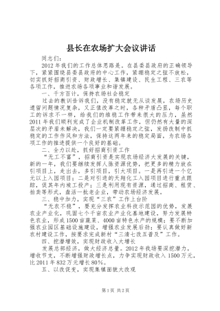 县长在农场扩大会议讲话发言