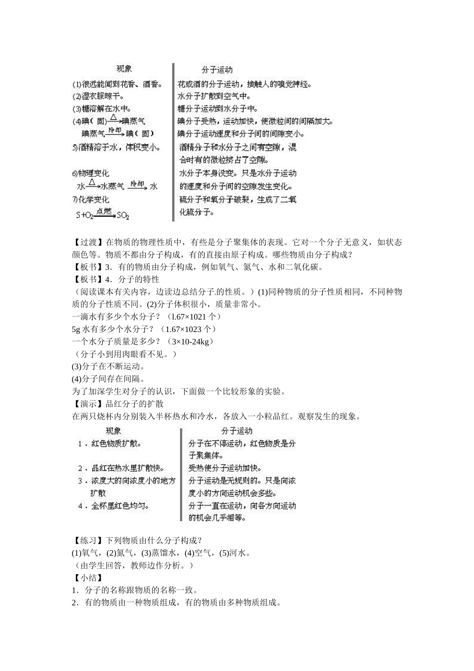 中考化学 分子复习教案-人教版初中九年级全册化学教案_第2页