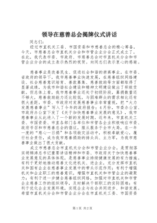 领导在慈善总会揭牌仪式讲话发言