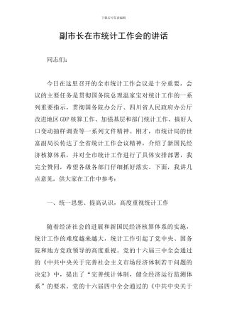 副市长在市统计工作会的讲话