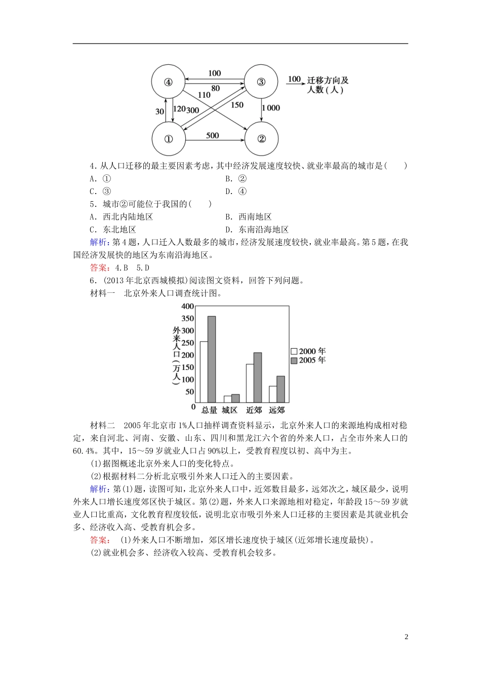 【优化探究】2014高考地理一轮复习-(随堂演练-回扣教材+夯实基础)1-2-人口的空间变化(含解析)-新人教版_第2页
