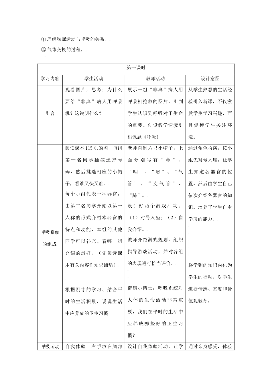 七年级生物上：第6章第2节 人体的呼吸 教案苏科版_第2页