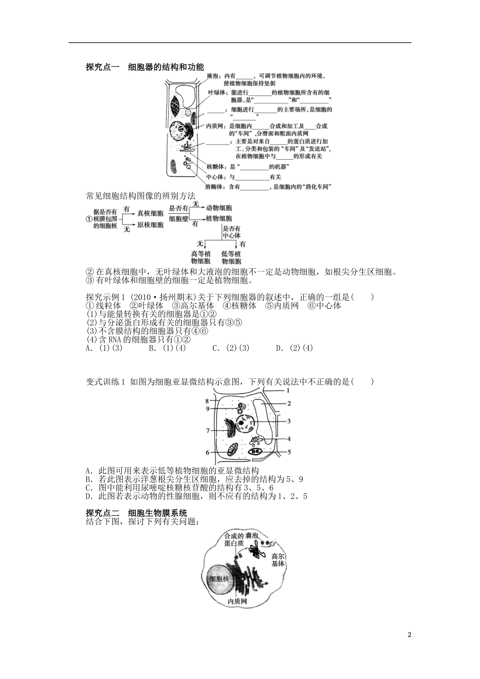 江苏省常州市西夏墅中学高一生物《细胞器 系统内的分工合作》学案 新人教版_第2页