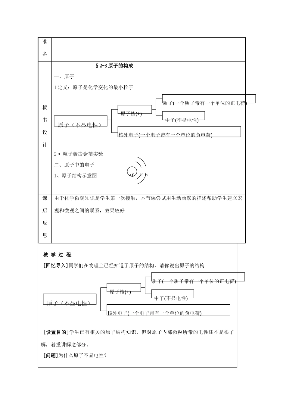 九年级化学上册 2.3原子的结构教案（第一课时）鲁教版_第2页