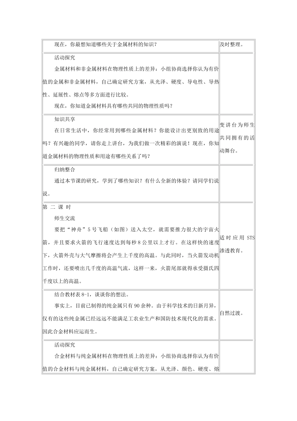 山东省郯城实验中学2012-2013学年九年级化学下册 第八单元《课题1 金属材料》教案 （新版）新人教版_第2页