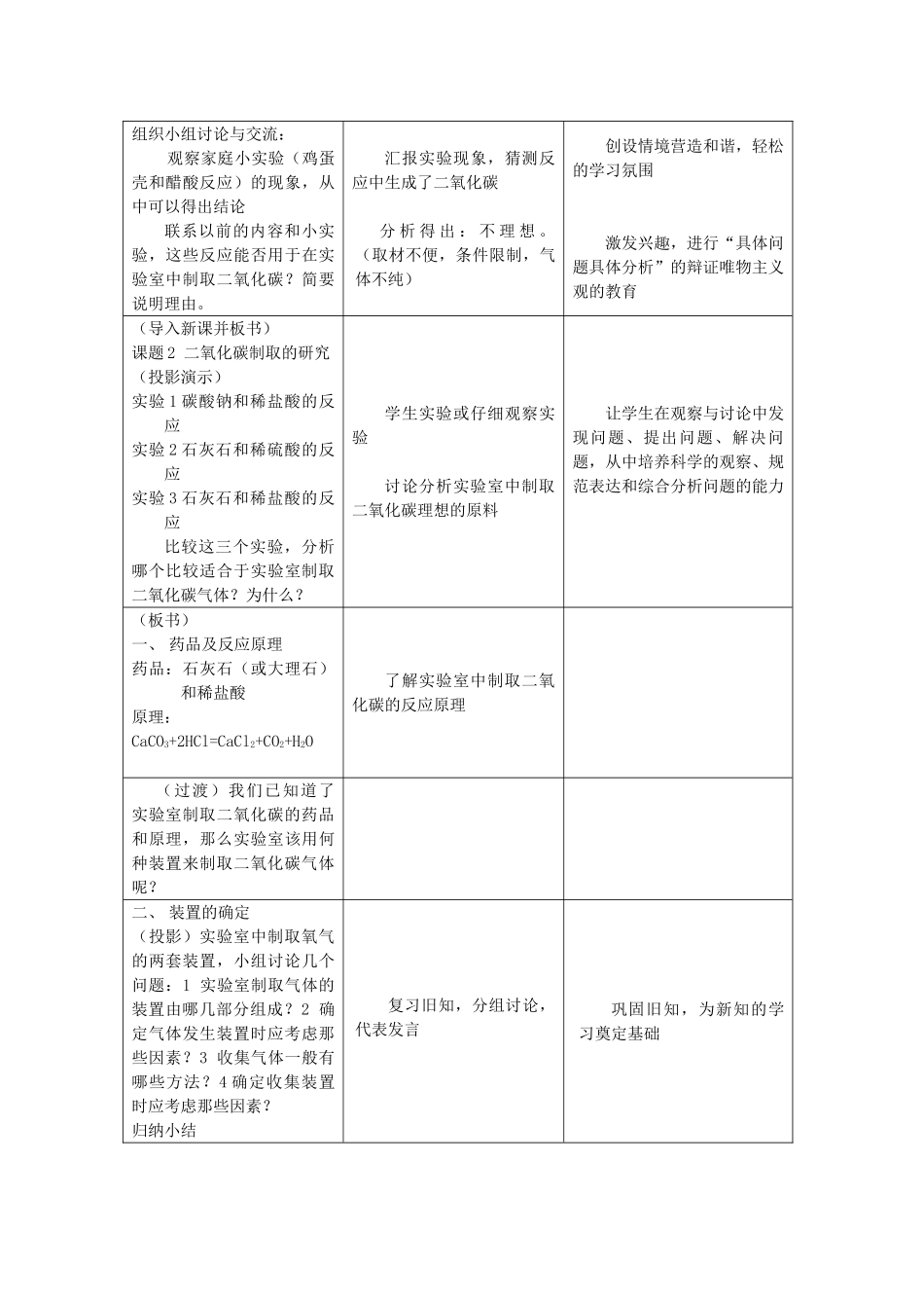 九年级化学上册 课题2 二氧化碳制取的研究教学设计  新人教版_第3页