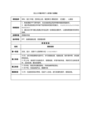 民主小学童华英个人研修计划模板