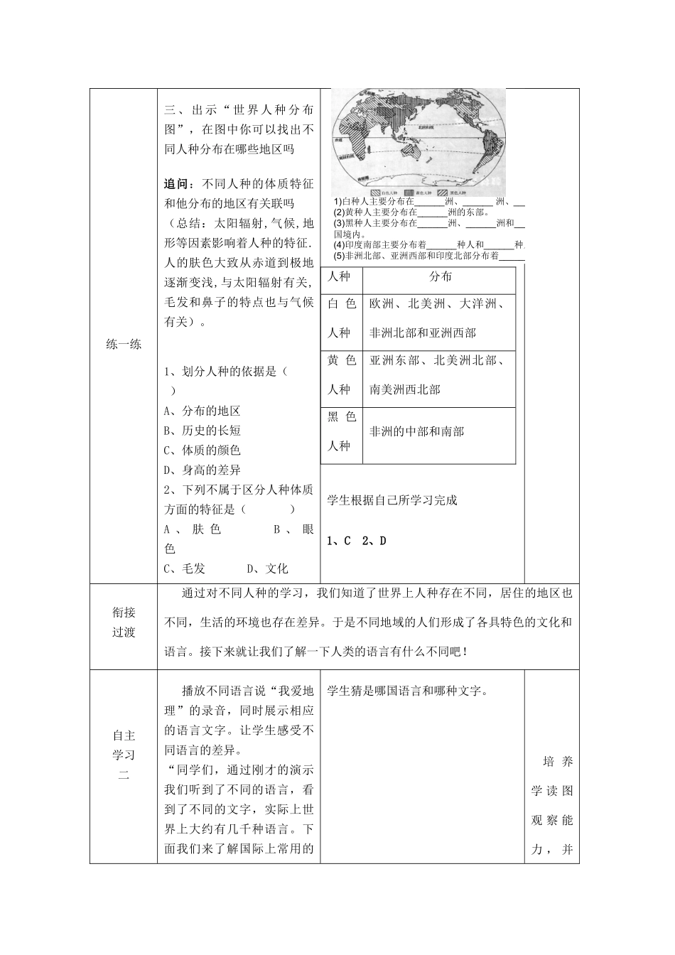 七年级地理上册 第5章 第2节 世界的人种、语言和宗教教案 （新版）商务星球版1-（新版）商务星球版初中七年级上册地理教案_第3页