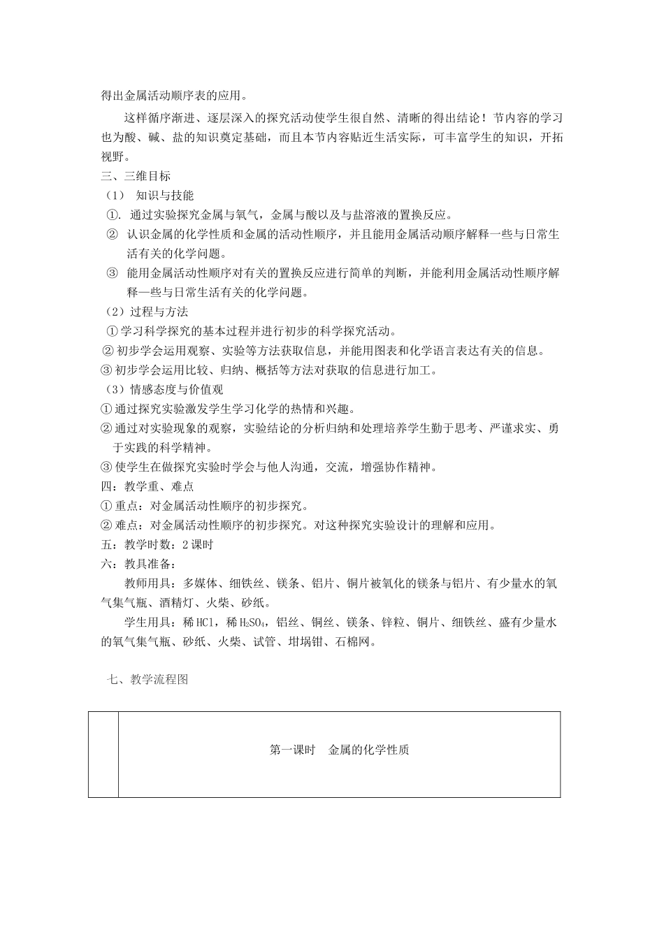 九年级化学 金属化学性质教案 人教新课标版_第2页