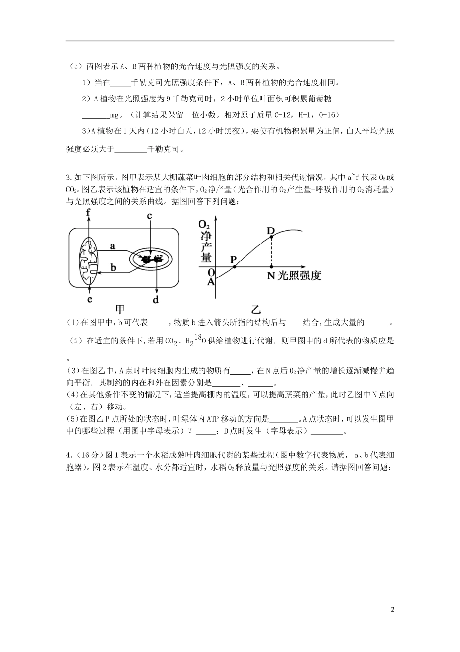 辽宁省海城市牛庄高级中学高三生物一轮复习 光合作用专题经典大题训练学案 _第2页