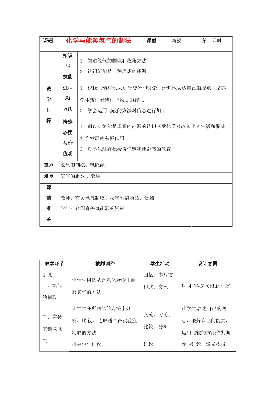 九年级化学 第九单元第一节 化学与能源开发教案1 鲁教版_第1页