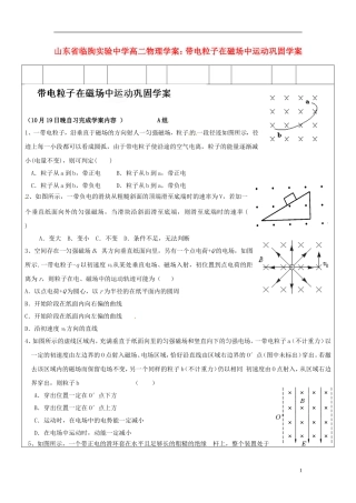 山东省临朐实验中学高二物理 带电粒子在磁场中运动巩固学案