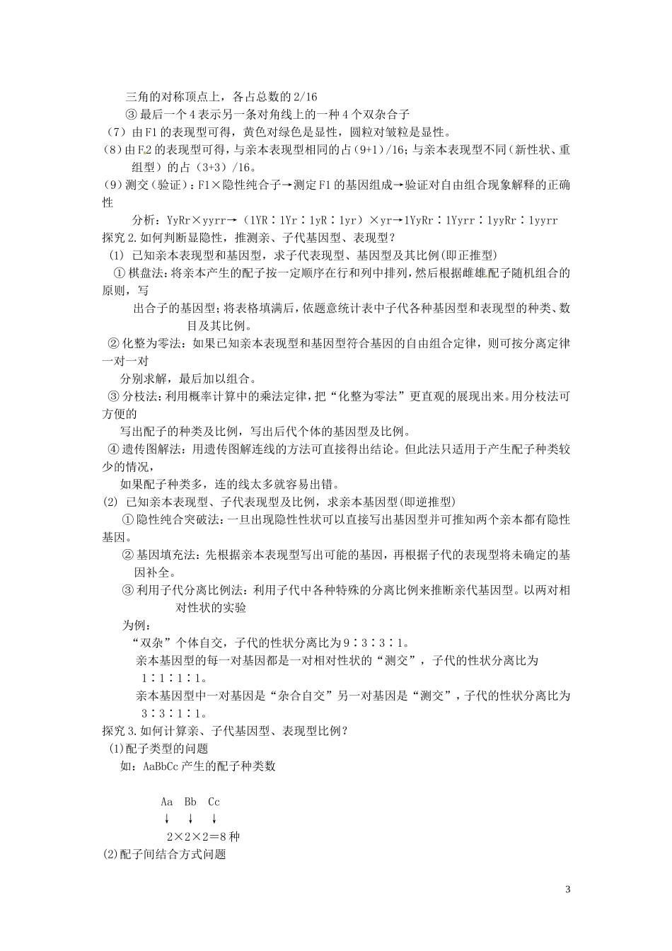 四川省岳池县第一中学高中生物 1.2 自由组合定律的解题规律与方法（第2课时）学案 新人教版必修2_第3页