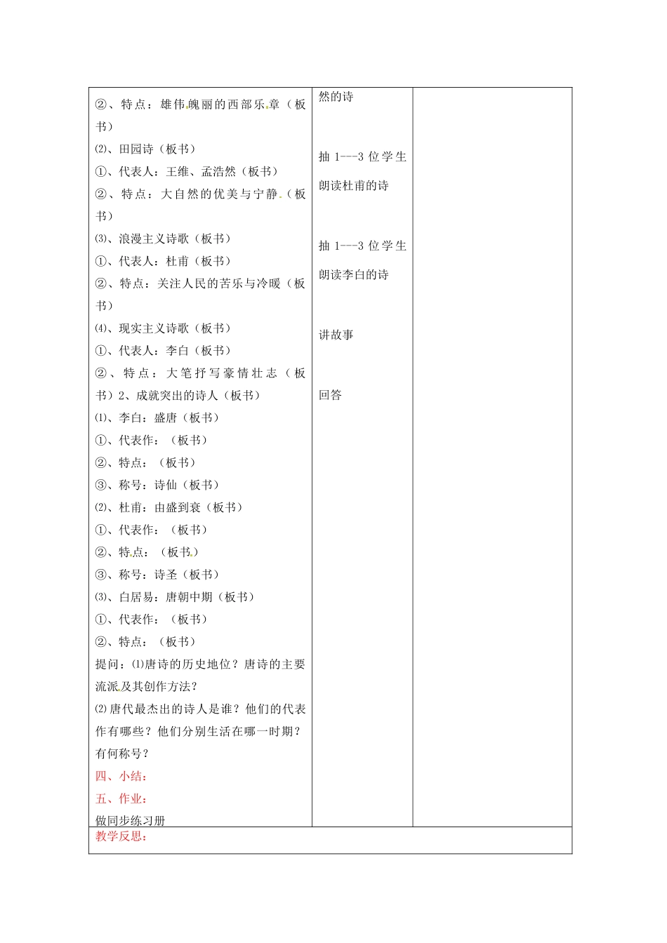 七年级历史下册 第九学习主题 第18课《唐诗与宋词》教案 川教版_第2页