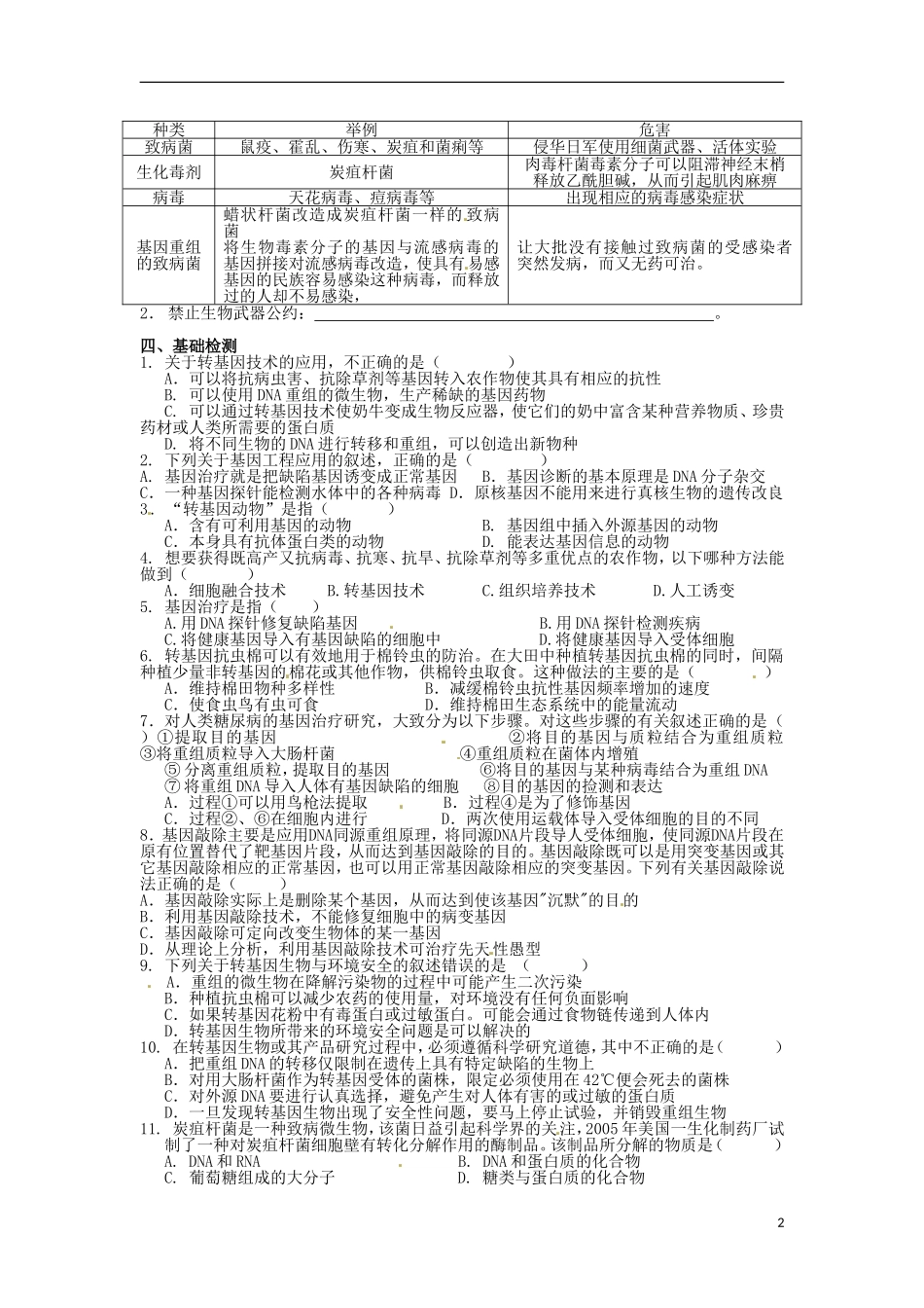 江苏省连云港灌云县第一中学高中生物《基因工程的应用》导学案 新人教版选修3_第2页