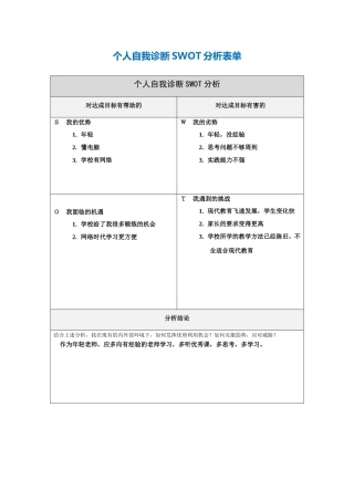 江容个人自我诊断SWOT分析表