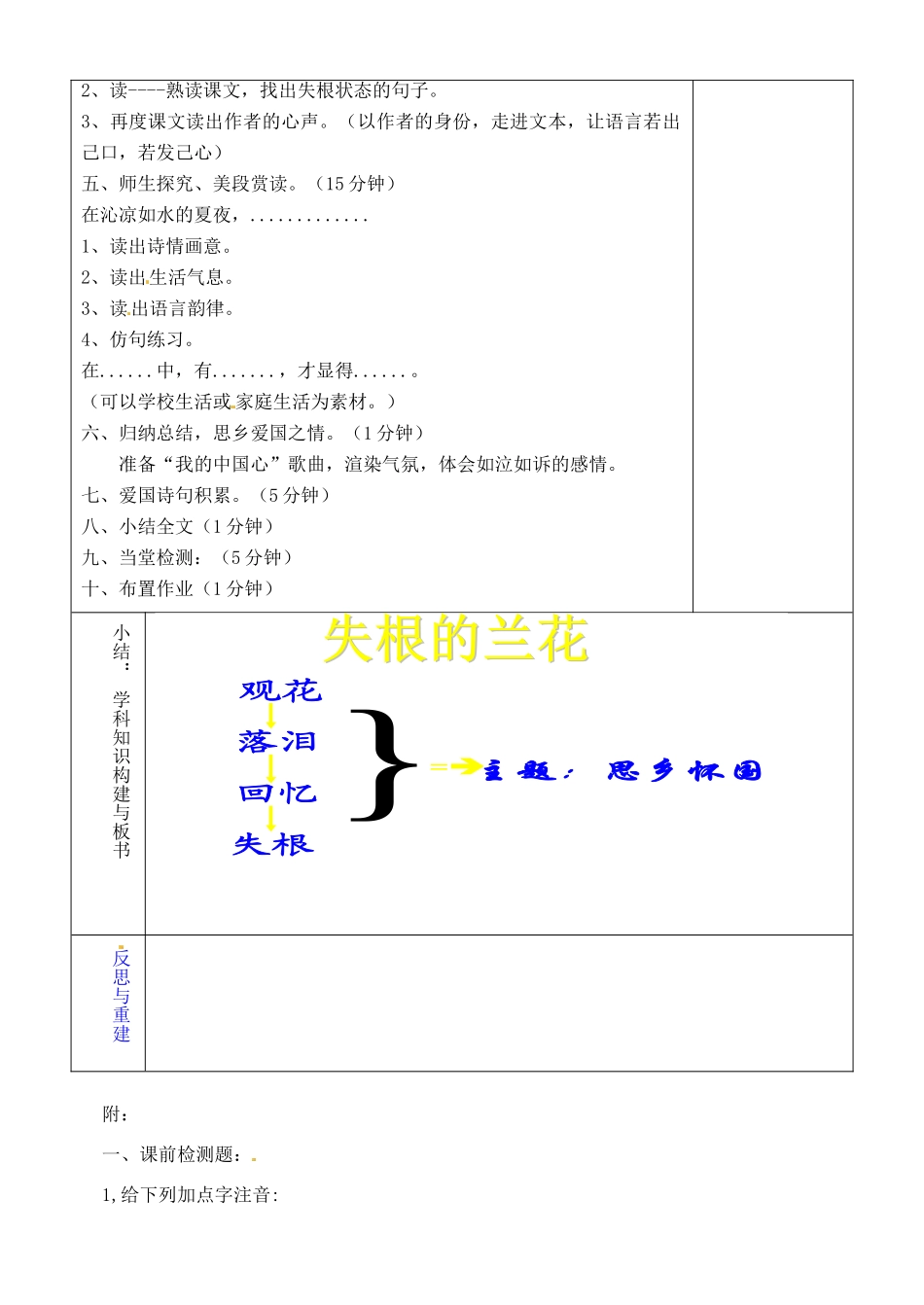 山东省淄博市临淄区第八中学六年级语文下册 17 失根的兰花（第1课时）教学设计 鲁教版五四制_第2页