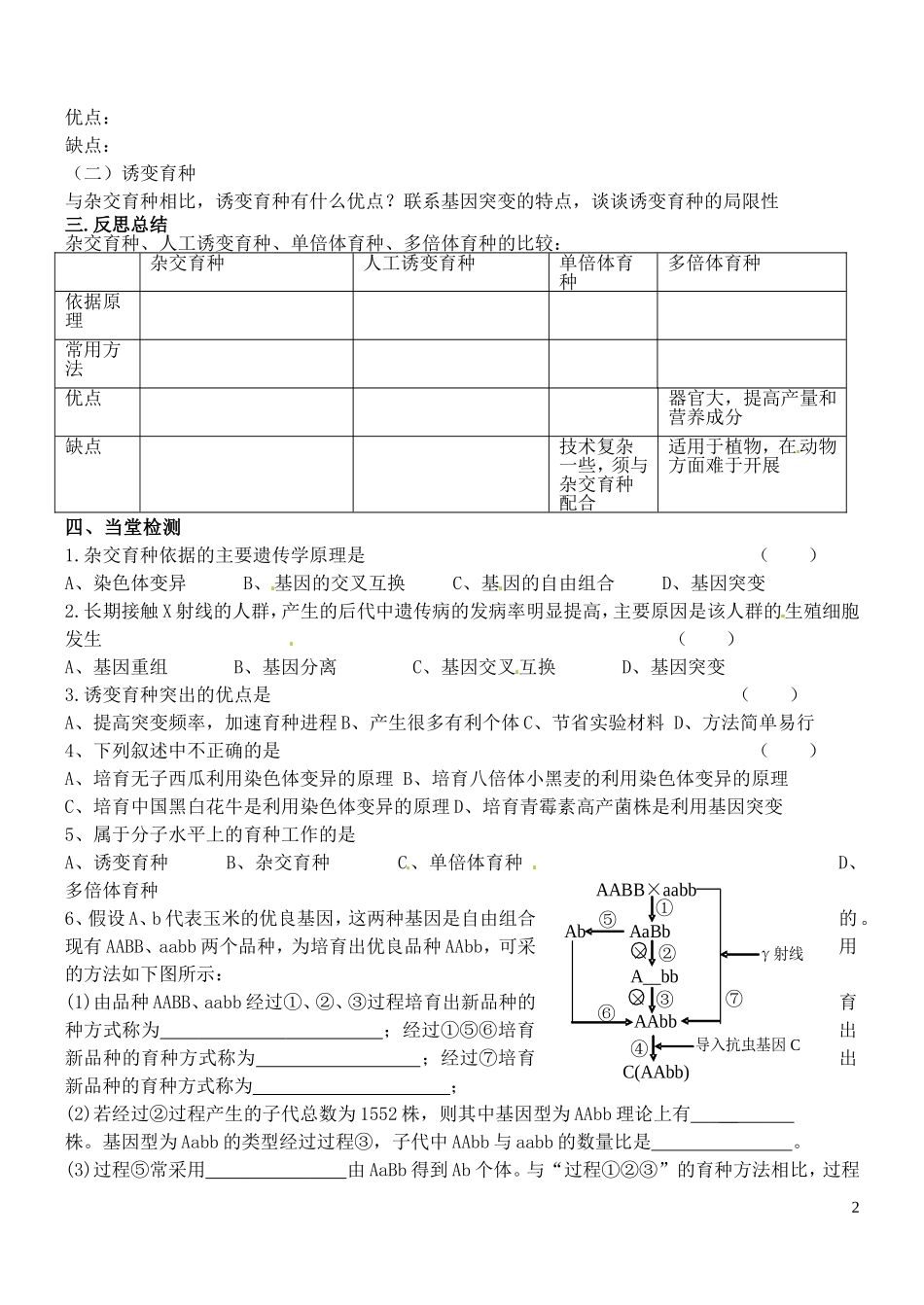 山东省德州市高中生物 第6章第1节 杂交育种与诱变育种学案 新人教版必修2_第2页