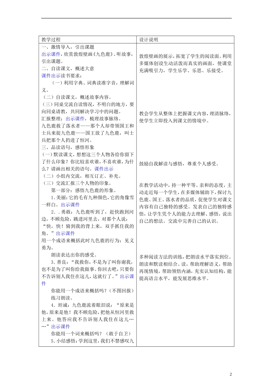 五年级语文上册 九色鹿教案 冀教版_第2页