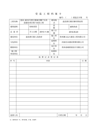 受监工程档案卡