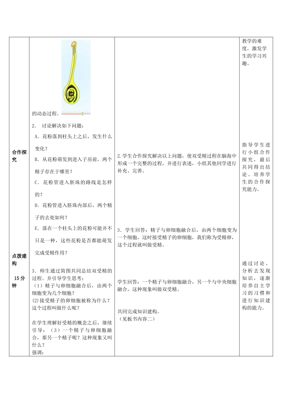 山东省滕州市滕西中学2014-2015八年级生物上册 4.1.2 传粉和受精（第2课时）优秀教案 （新版）济南版_第3页