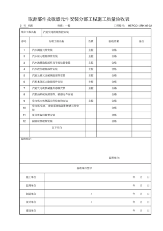 取源部件及敏感元件安装分部工程施工质量验收表