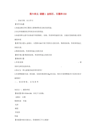 九年级化学上册 6.1 金刚石、石墨和C60导学案（无答案）（新版）新人教版