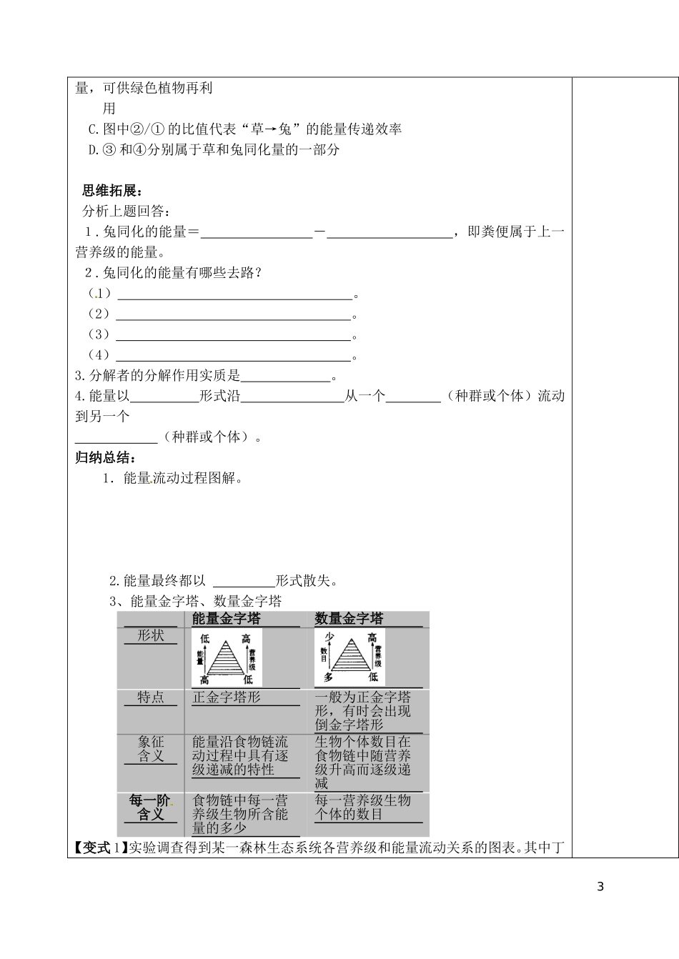 山东省泰安市肥城市第三中学高中生物 能量流动复习学案 新人教版必修2_第3页
