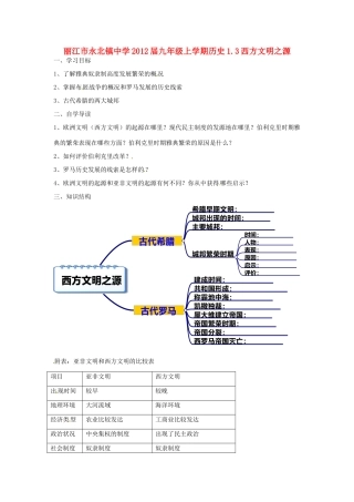 云南省丽江市永北镇中学2012届九年级历史上册 1.3西方文明之源教案 人教新课标版