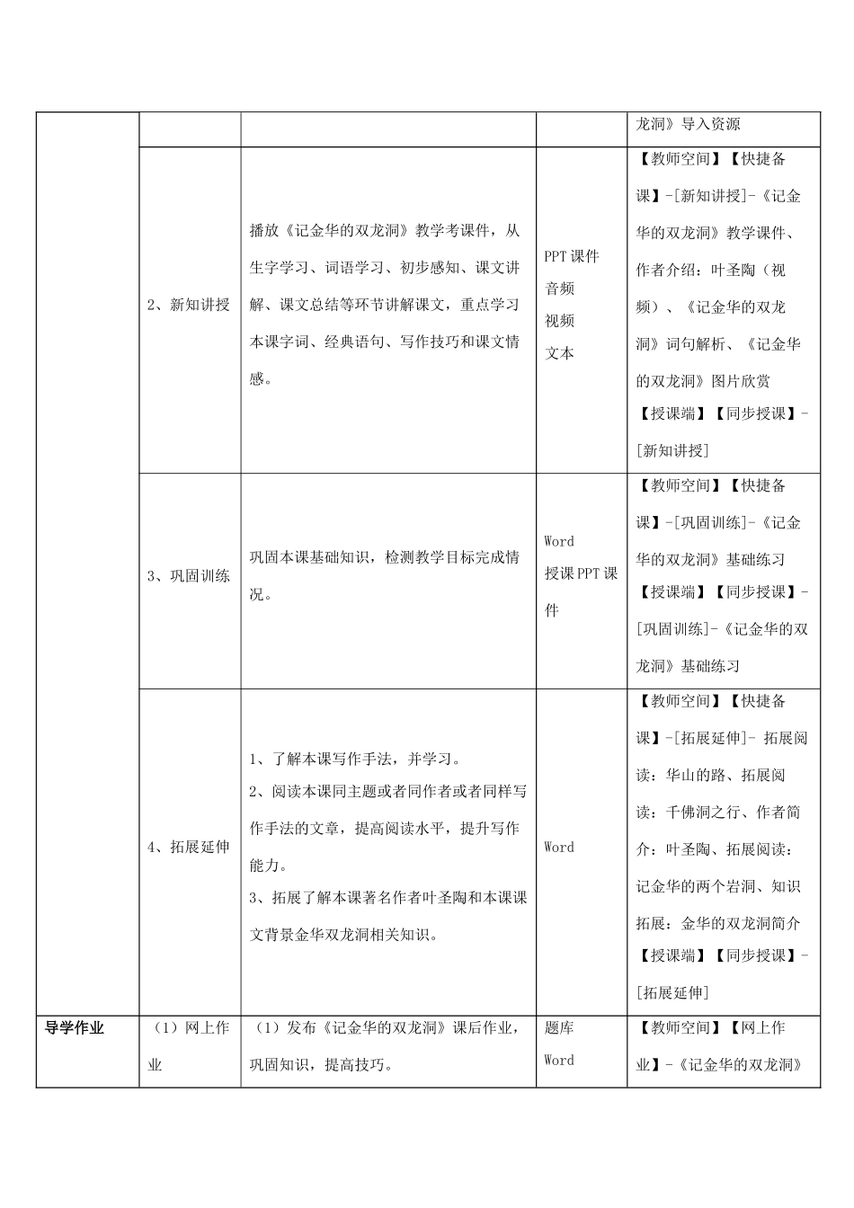 四年级语文下册 3 记金华的双龙洞教学设计 新人教版-新人教版小学四年级下册语文教案_第2页