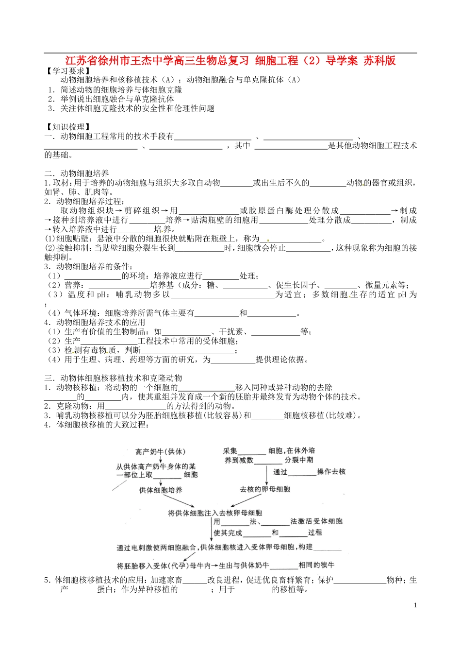 江苏省徐州市王杰中学高三生物总复习 细胞工程（2）导学案 苏科版_第1页